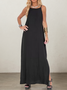 Women Plain Square Neck Sleeveless Comfy Vacation Pocket Stitching Maxi Dress