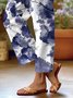 Casual Cotton Floral Art Print Comfy Long Pants
