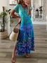 Women Floral V Neck Short Sleeve Comfy Casual Printing Maxi Dress