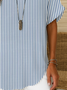 V Neck Short Sleeve Striped Printing Regular Loose Shirt For Women