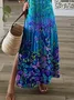 Women Floral V Neck Short Sleeve Comfy Casual Printing Maxi Dress
