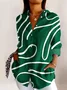 Shirt Collar Long Sleeve Geometric Regular Micro-Elasticity Regular Fit Shirt For Women