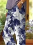 Casual Cotton Floral Art Print Comfy Long Pants