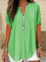 Shawl Collar Half Sleeve Plain Regular Loose Blouse For Women