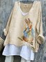 Vintage Easter (rabbit) V Neck Long Sleeve T-shirt