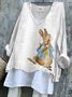Vintage Easter (rabbit) V Neck Long Sleeve T-shirt