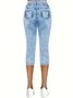 Casual Faux Denim Print Graphic Capris Elastic Waist Pant