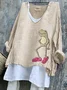 Vintage Animal V Neck Long Sleeve T-shirt