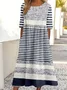 Women Striped Crew Neck Half Sleeve Comfy Vintage Maxi Dress