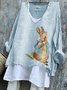 Vintage Easter (rabbit) V Neck Long Sleeve T-shirt