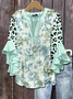 V Neck Long Sleeve Floral Regular Micro-Elasticity Loose Shirt For Women