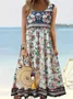 Women Floral Crew Neck Sleeveless Comfy Casual Maxi Dress