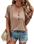 Casual Plain V Neck Short Sleeve T-shirt