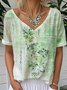 Crew Neck Short Sleeve Floral Regular Loose Tunic Blouse For Women