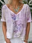 Crew Neck Short Sleeve Floral Regular Loose Tunic Blouse For Women