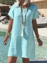 Women Plain Crew Neck Short Sleeve Comfy Casual Midi Dress