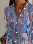 Shirt Collar Long Sleeve Floral Buckle Regular Loose Button Up Shirt Shirt For Women