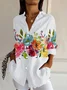 Shirt Collar Long Sleeve Floral Buckle Regular Loose Button Up Shirt Shirt For Women