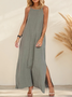 Women Plain Square Neck Sleeveless Comfy Vacation Pocket Stitching Maxi Dress