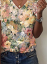 Casual Floral V Neck Short Sleeve T-shirt