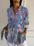 Shirt Collar Long Sleeve Floral Buckle Regular Loose Button Up Shirt Shirt For Women