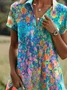 Women Floral Shirt Collar Short Sleeve Comfy Casual Midi Dress