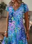 Women Floral V Neck Short Sleeve Comfy Casual Maxi Dress