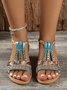 Boho Floral Breathable Slip On Block Heel Wedge Sandals Printing