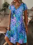 Women Floral V Neck Short Sleeve Comfy Casual Maxi Dress