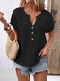 Casual Plain V Neck Short Sleeve T-shirt