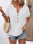 Casual Plain V Neck Short Sleeve T-shirt