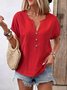 Casual Plain V Neck Short Sleeve T-shirt