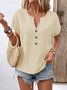 Casual Plain V Neck Short Sleeve T-shirt