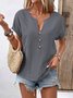 Casual Plain V Neck Short Sleeve T-shirt