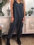 Women Sleeveless Square Neck Long Daily Casual Plain Natural Cami Jumpsuits