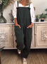 Women Sleeveless Square Neck Long Daily Casual Plain Natural Cami Jumpsuits