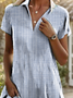 Women Striped Shawl Collar Short Sleeve Comfy Casual Printing Knee Length Dress