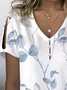 Casual Floral V Neck Short Sleeve T-shirt