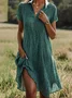 Women Polka Dots Shawl Collar Short Sleeve Comfy Casual Printing Knee Length Dress
