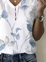 Casual Floral V Neck Short Sleeve T-shirt