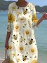 Women Floral Crew Neck Short Sleeve Comfy Casual Maxi Dress