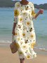 Women Floral Crew Neck Short Sleeve Comfy Casual Maxi Dress
