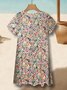 Women Floral V Neck Short Sleeve Comfy Casual Midi Dress