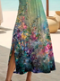 Women Floral Crew Neck Short Sleeve Comfy Casual Printing Maxi Dress