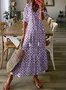 Women Geometric Summer Dress V Neck Half Sleeve Shirt Dress A-Line Dress