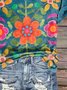 Casual Floral V Neck Short Sleeve T-shirt
