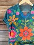 Casual Floral V Neck Short Sleeve T-shirt