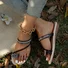 Large Size Women's Toe Sandals Summer New European And American Women's Beach Sandals Rhinestone Flower Flat Slippers