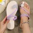 Large Size Women's Toe Sandals Summer New European And American Women's Beach Sandals Rhinestone Flower Flat Slippers