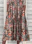 Women Floral Summer Printing Dress Crew Neck Short Sleeve Shift Dress H-Line Dress